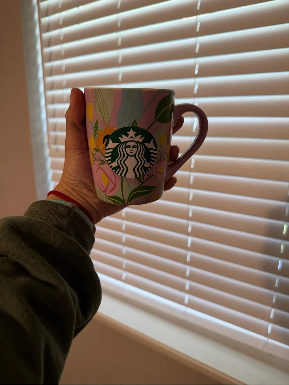 Starbucks Pink Floral Ceramic Mug with Green Logo